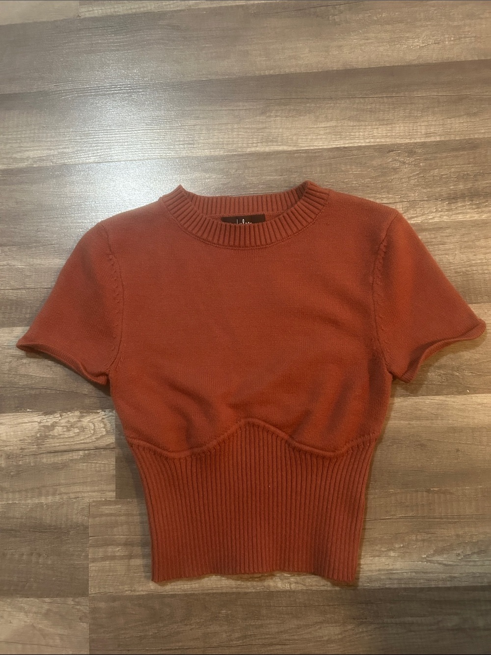 Lulu's Brown Ribbed Short Sleeve Crop Sweater Size Medium